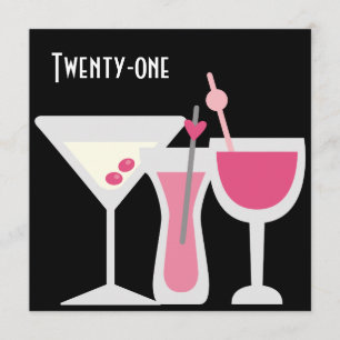 Invitation Fête d'anniversaire du noir rose de la femme de