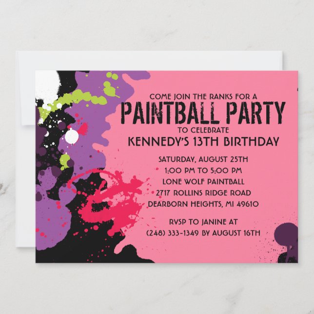 Invitation Fête d'anniversaire du Paintball Splatz de Paintba (Devant)