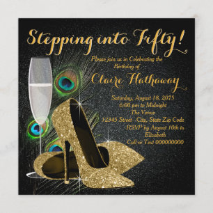 Invitation Fête d'anniversaire du paon en or pour femme