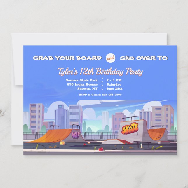 Invitation Fête d'anniversaire du parc de patinage Cityscape  (Devant)