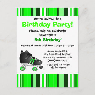 Invitation Fête d'anniversaire du patinage à roulettes vert -