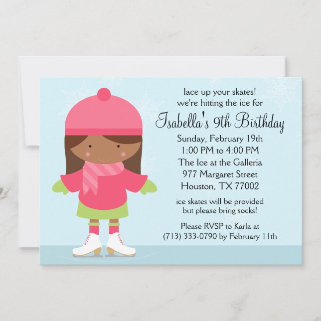 Invitation Fête d'anniversaire du patinage sur glace afro-amé (Devant)