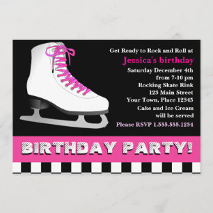 Invitation Fête d'anniversaire du patinage sur glace rose cha