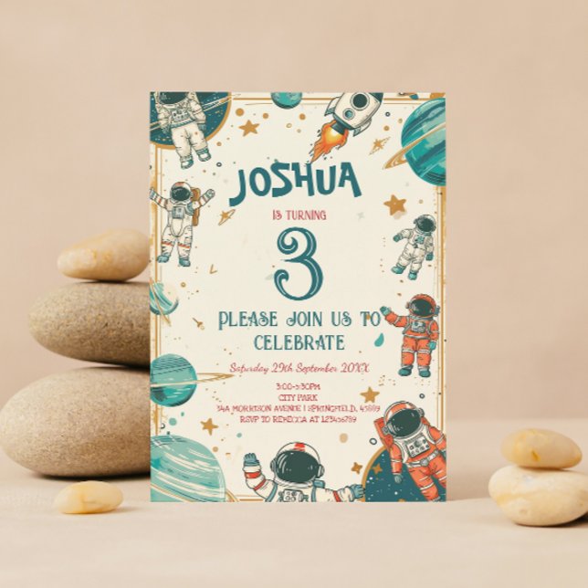 Invitation Fête d'anniversaire du petit astronaute vertical (Créateur téléchargé)