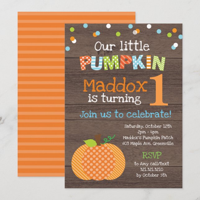 Invitation Fête d'anniversaire du petit Citrouille (Devant / Derrière)