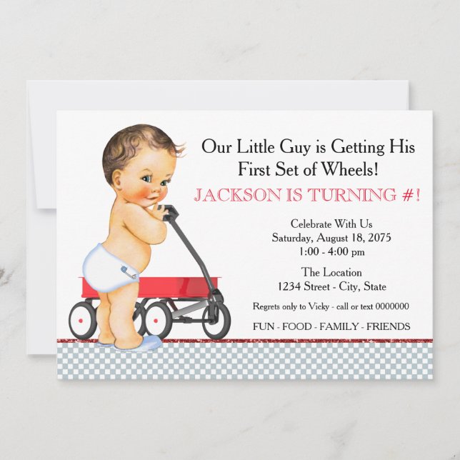 Invitation Fête d'anniversaire du petit garçon avec wagon rou (Devant)