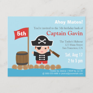 Invitation Fête d'anniversaire du petit garçon pirate mignon