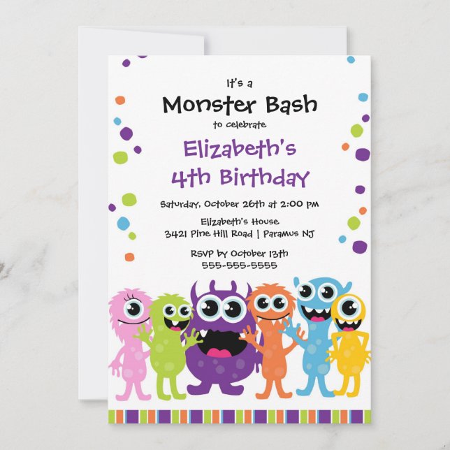 Invitation Fête d'anniversaire du petit monstre de CUB (Devant)