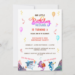 Invitation Fête d'anniversaire du petit requin coloré