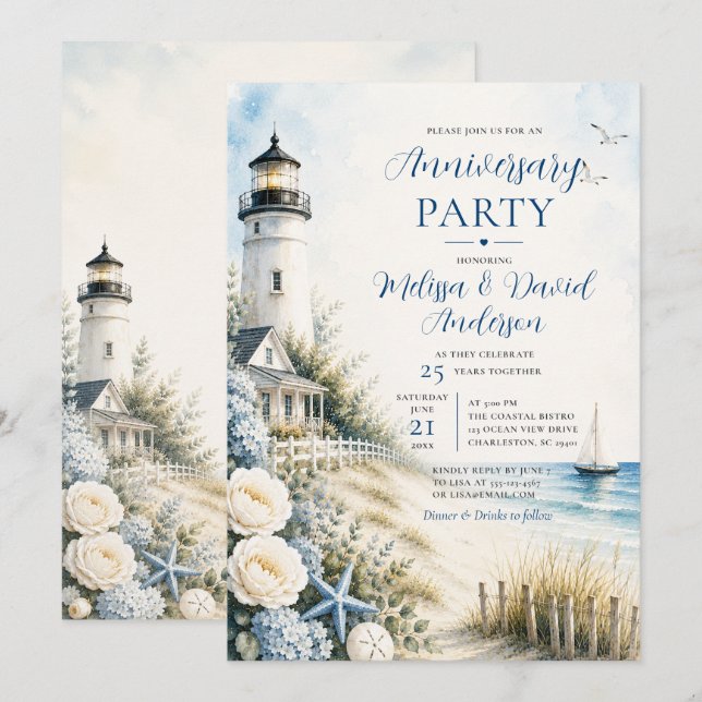 Invitation Fête d'anniversaire du phare côtier (Devant / Derrière)