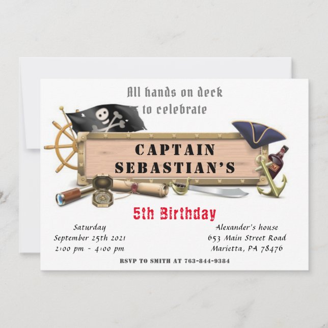 Invitation Fête d'anniversaire du Pirate (Devant)