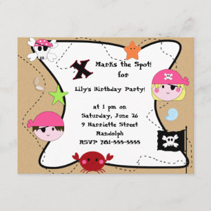 Invitation Fête d'anniversaire du Pirate rose personnalisé KR