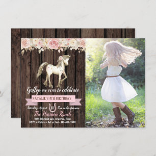 Invitation Fête d'anniversaire du Pony Pony, fillette photo d