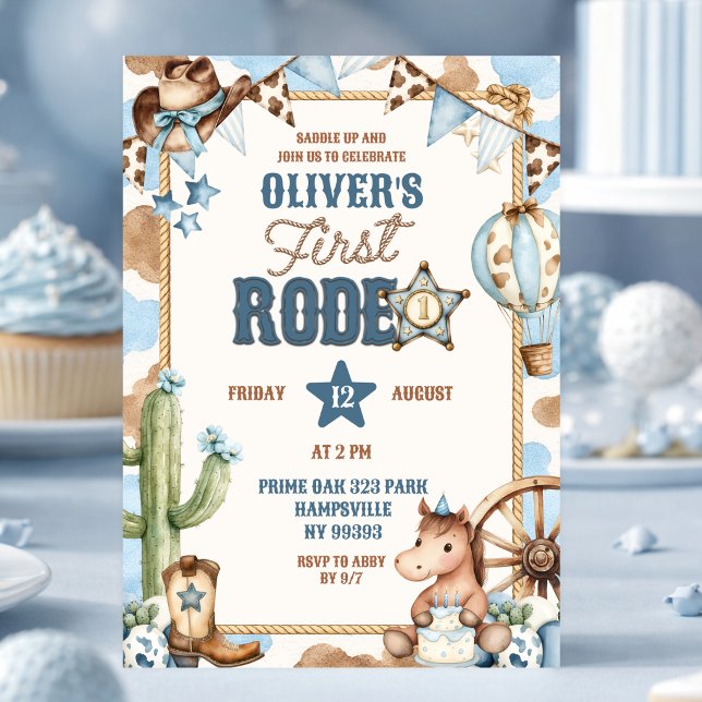Invitation Fête d'anniversaire du premier rodéo de Blue Cowbo (Créateur téléchargé)