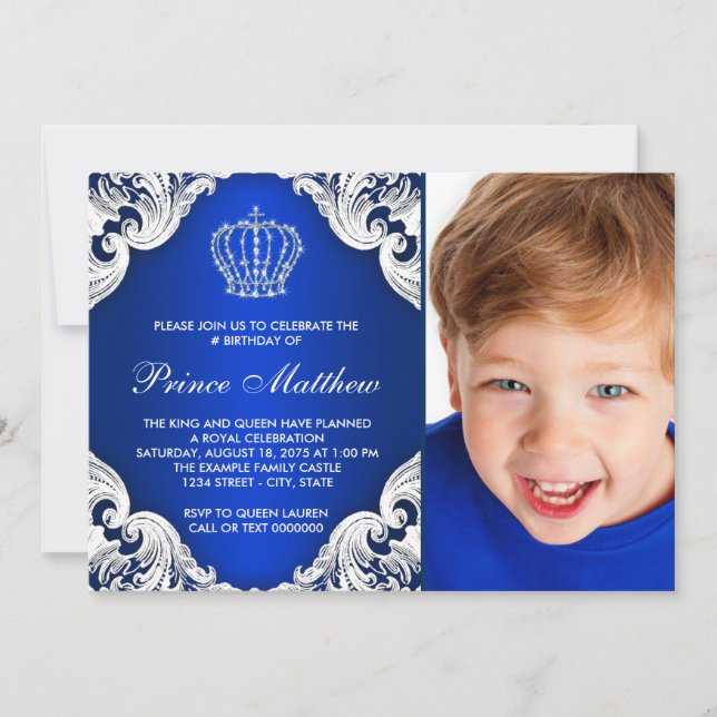 Invitation Fête d'anniversaire du prince bleu royal (Devant)