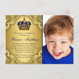 Invitation Fête d'anniversaire du Prince Couronne d'Or Bleu