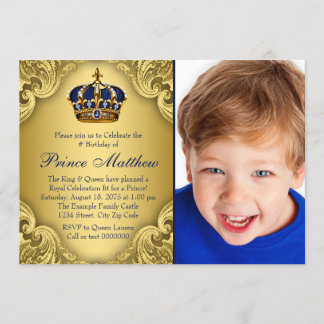 Invitation Fête d'anniversaire du Prince Couronne d'Or Bleu