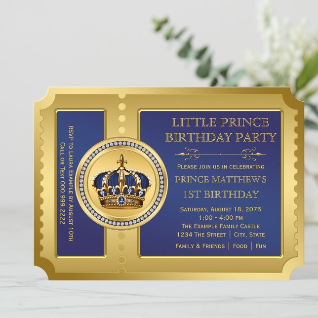 Invitation Fête d'anniversaire du prince royal (Cute ticket style prince any number birthday party invitation. Simply add your event details.)