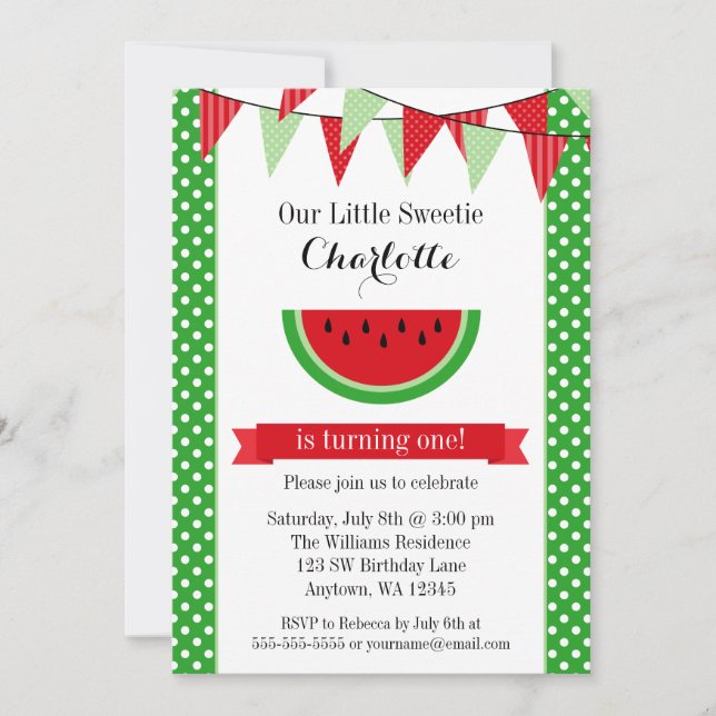 Invitation Fête d'anniversaire du Red Bunting de Watermelon (Devant)