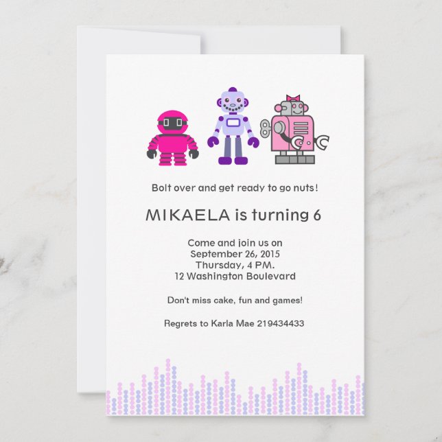 Invitation Fête d'anniversaire du robot de la fille (Devant)