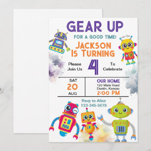 Invitation Fête d'anniversaire du robot mise en route