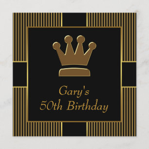 Invitation Fête d'anniversaire du Roi Crown Mans Black Gold