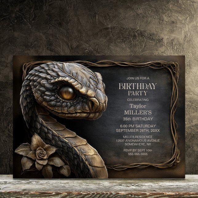 Invitation Fête d'anniversaire du serpent de pierre mythique (Créateur téléchargé)