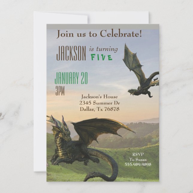 Invitation Fête d'anniversaire du serpent magique du dragon d (Devant)