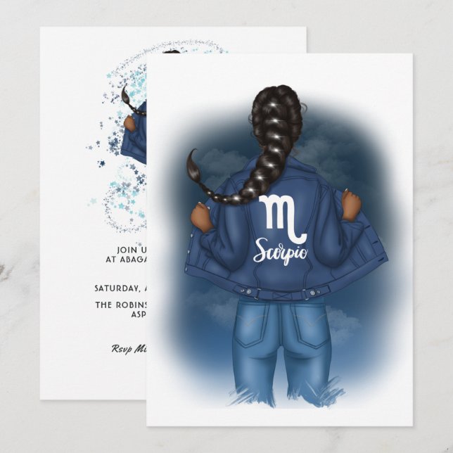 Invitation Fête d'anniversaire du signe scorpion afro-américa (Devant / Derrière)