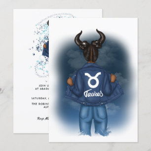 Invitation Fête d'anniversaire du signe Taureau afro-américai