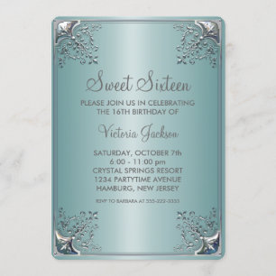 Invitation Fête d'anniversaire du Sweet sixteen bleu Turquois