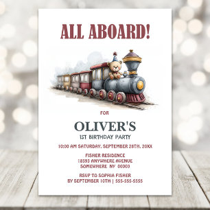 Invitation Fête d'anniversaire du Teddy Bear Train 1ère année