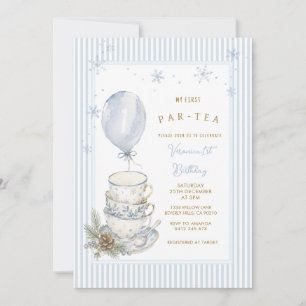 Invitation Fête d'anniversaire du thé d'hiver bleu Flocons de