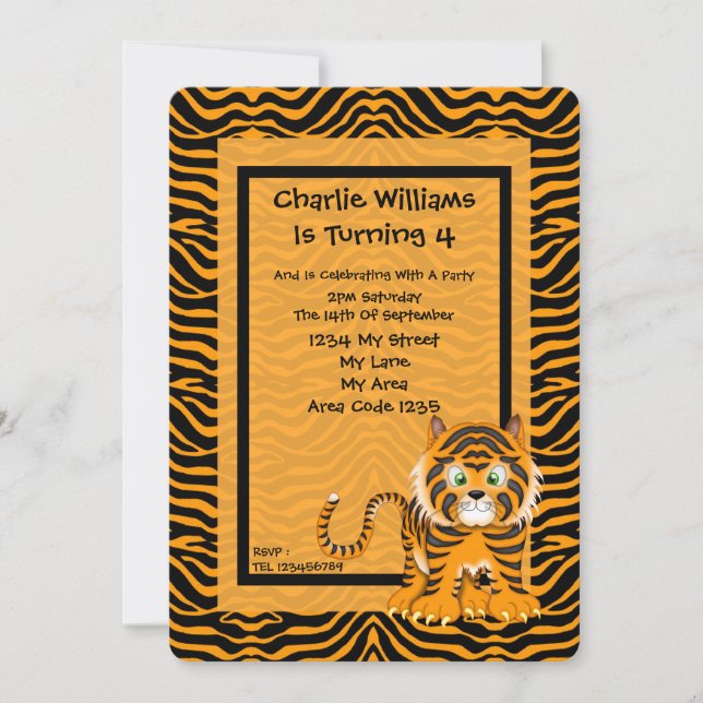 Invitation Fête d'anniversaire du tigre (Devant)