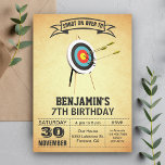 Invitation Fête d'anniversaire du tir à l'arc<br><div class="desc">Éblouissez vos invités avec cette invitation à la fête d'anniversaire à thème tir à l'arc avec une cible au tir à l'arc et des flèches avec typographie moderne contre un arrière - plan beige vintage. Ajoutez simplement les détails de votre événement sur ce modèle facile à utiliser pour en faire...</div>