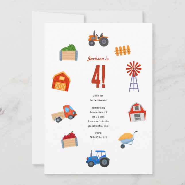 Invitation Fête d'anniversaire du tracteur (Devant)