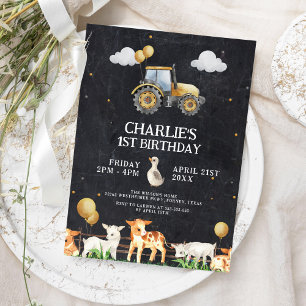 Invitation Fête d'anniversaire du tracteur Aquarelle Animaux