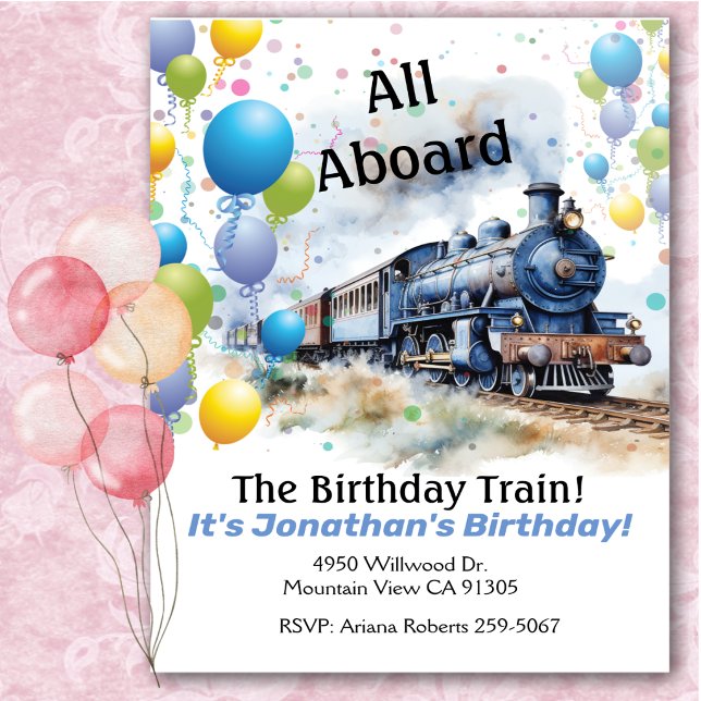 Invitation Fête d'anniversaire du train à bord  (Créateur téléchargé)