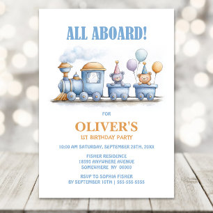 Invitation Fête d'anniversaire du train à vapeur bleu 1 an