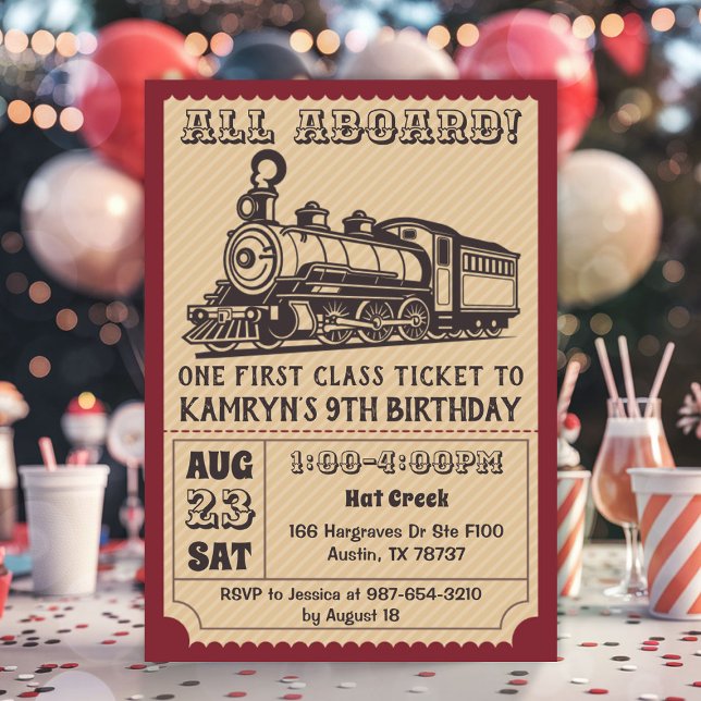 Invitation Fête d'anniversaire du train vintage (Vintage Train Birthday Invitation)