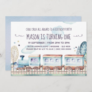 Invitation Fête d'anniversaire du train Watercolor