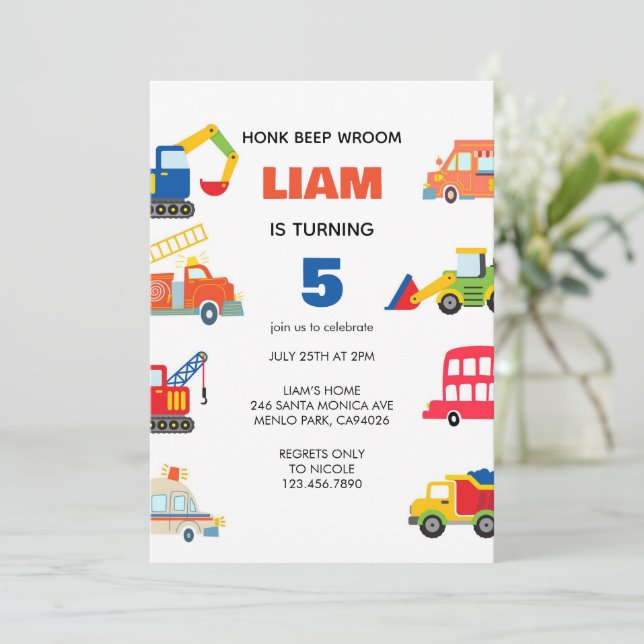 Invitation Fête d'anniversaire du transport urbain moderne (Debout devant)