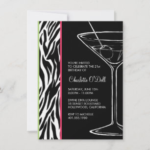 Invitation fête d'anniversaire du zebra print martini