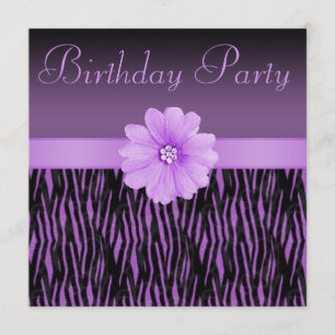 Invitation Fête d'anniversaire du Zebra Stripes Bling Flower