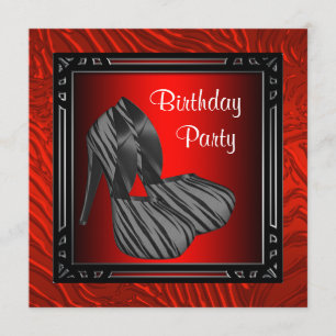 Invitation Fête d'anniversaire du zèbre rouge de femme