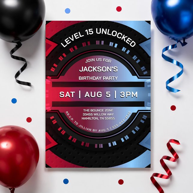 Invitation Fête d'anniversaire d'un adolescent garçon gamer m (Modern Gamer Teen Boy Birthday Party Invitation)