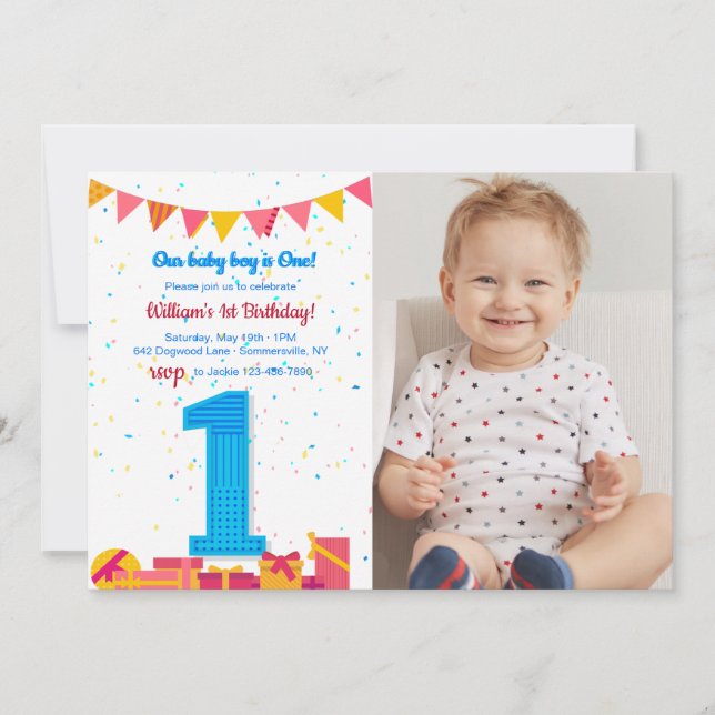 Invitation Fête d'anniversaire d'un an (Devant)