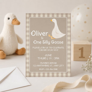 Invitation Fête d'anniversaire d'un an pour une oie ridicule 