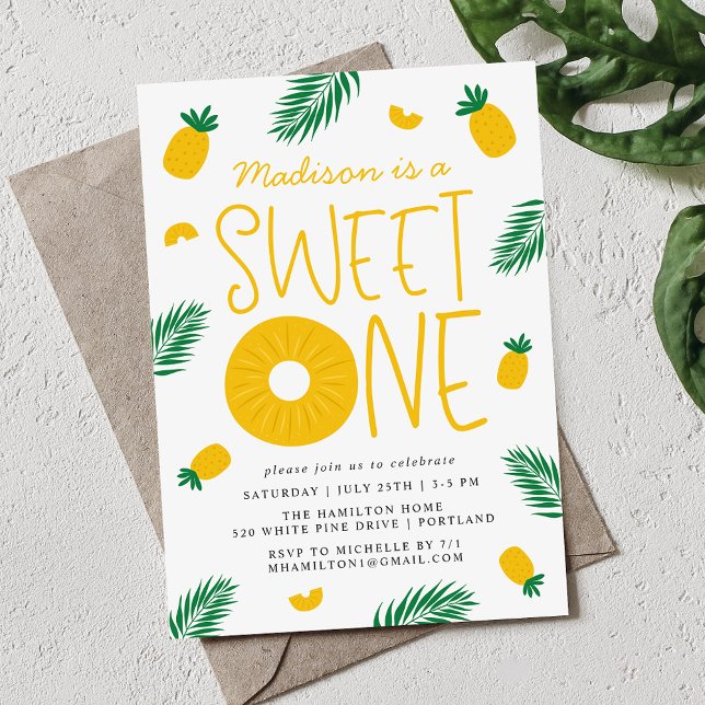 Invitation Fête d'anniversaire d'un an Sweet One Ananas (Créateur téléchargé)