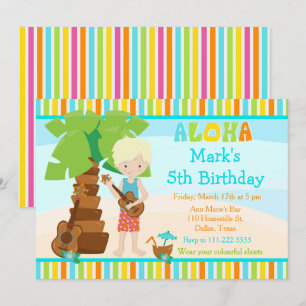 Invitation Fête d'anniversaire d'un garçon blond mignon Aloha